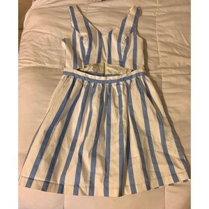 Blue & White Stripe Dress with Cutout